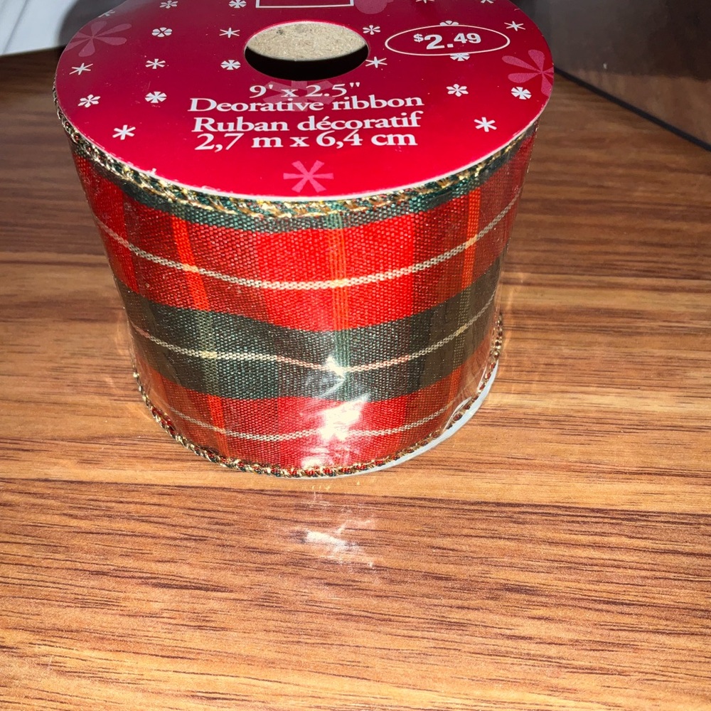 Festive Red and Green Plaid Decorative Ribbon